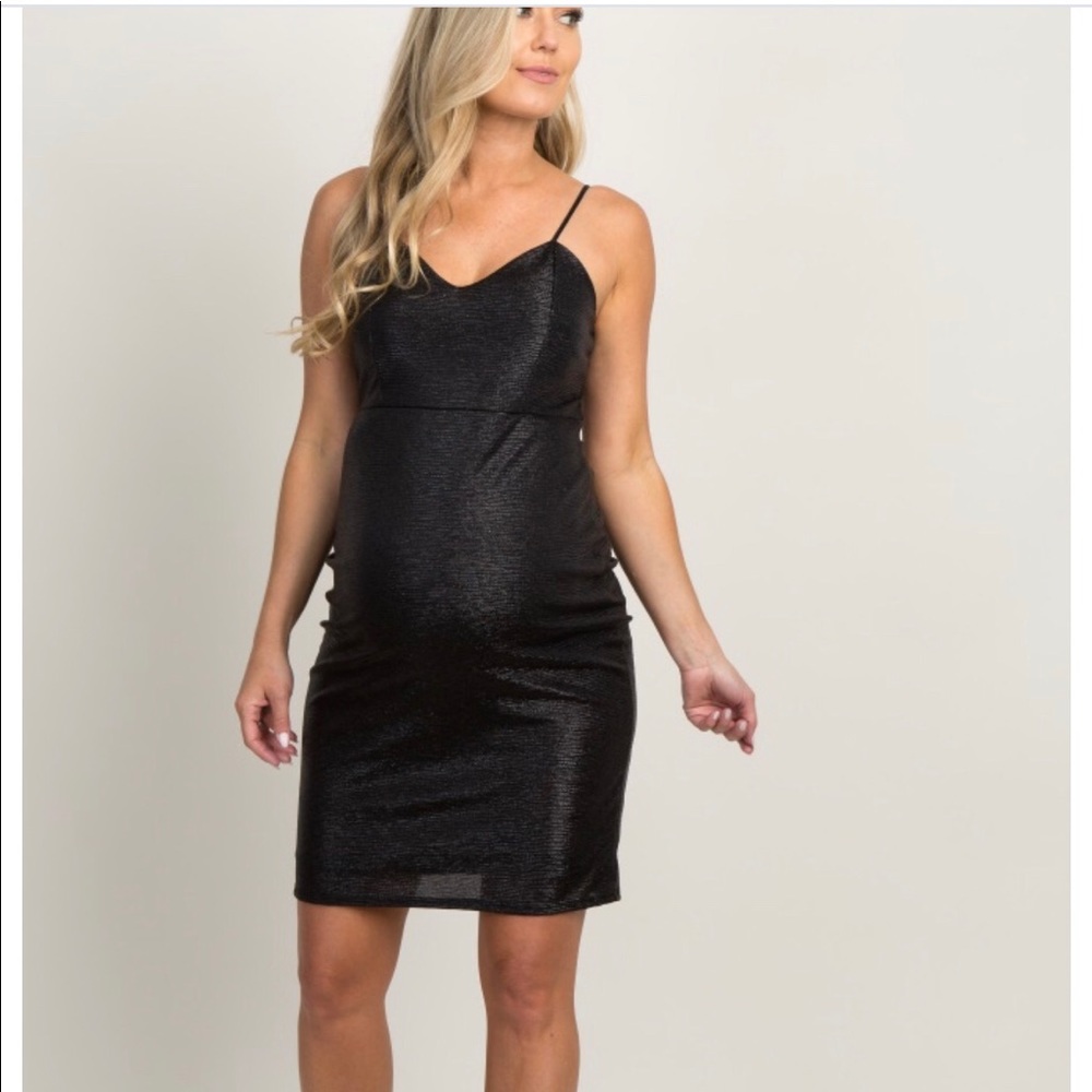 Black Shimmery Fitted Maternity Dress